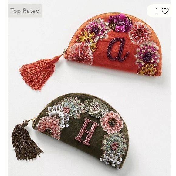 Anthropologie Handbags - Anthropologie Monogram Crescent‎ Pouch Orange with purple monogrammed A